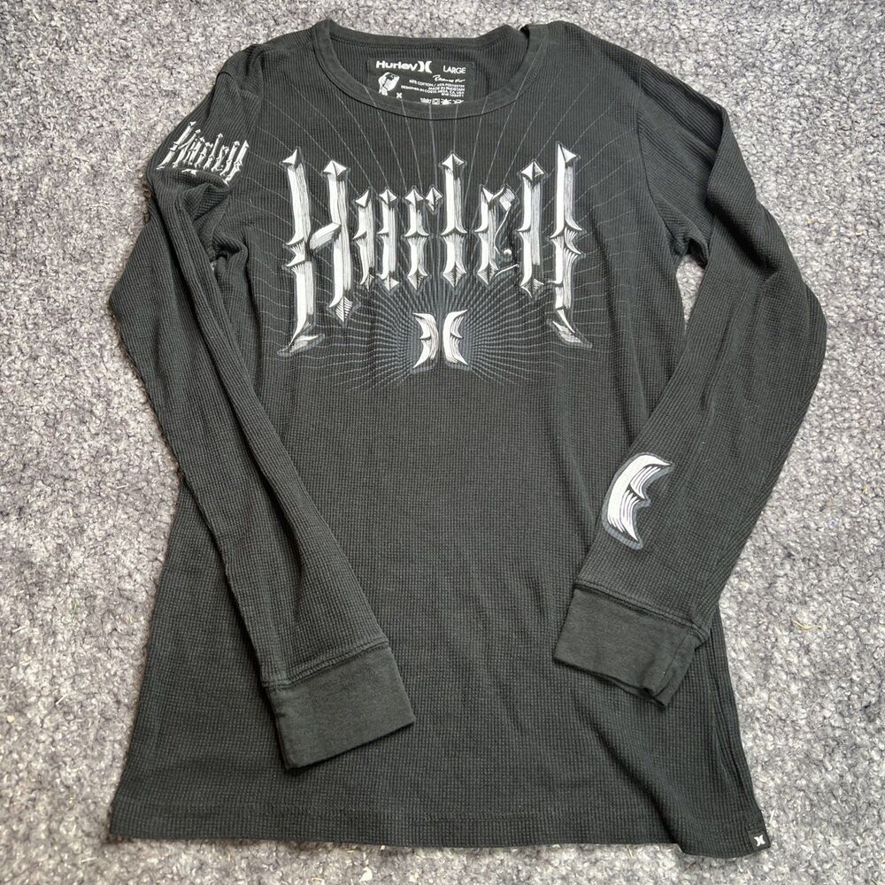 Hurley Waffle T-Shirt Men Large Thermal Surf Skate Ski Y2k Biker Grunge 90s
